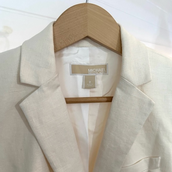MICHAEL Michael Kors 100% Linen Cream + Black Classy Sophisticated Blazer Sz 2 - Picture 2 of 12